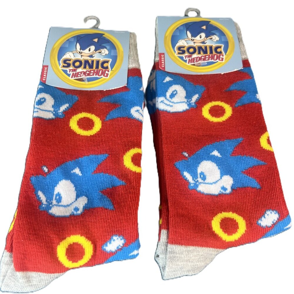 -RETRO SONIC THE HEDGEHOG, MEN 8-12, WOMEN 5-10, CREW SOCKS